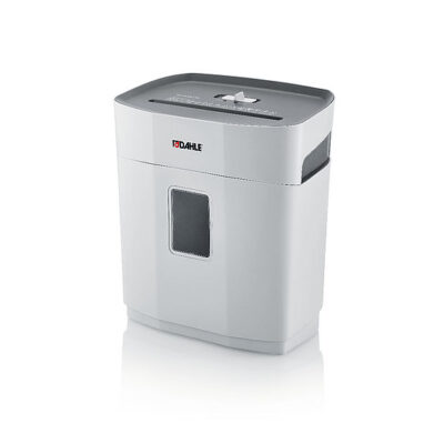 DAHLE PaperSAFE 140 compact paper shredder in light grey with a top paper feed slot and a dark front viewing window.