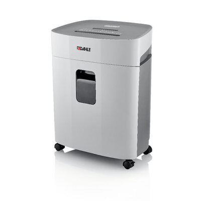 DAHLE PaperSAFE 240 light grey paper shredder with a front pull-out bin, waste-level window and black caster wheels.